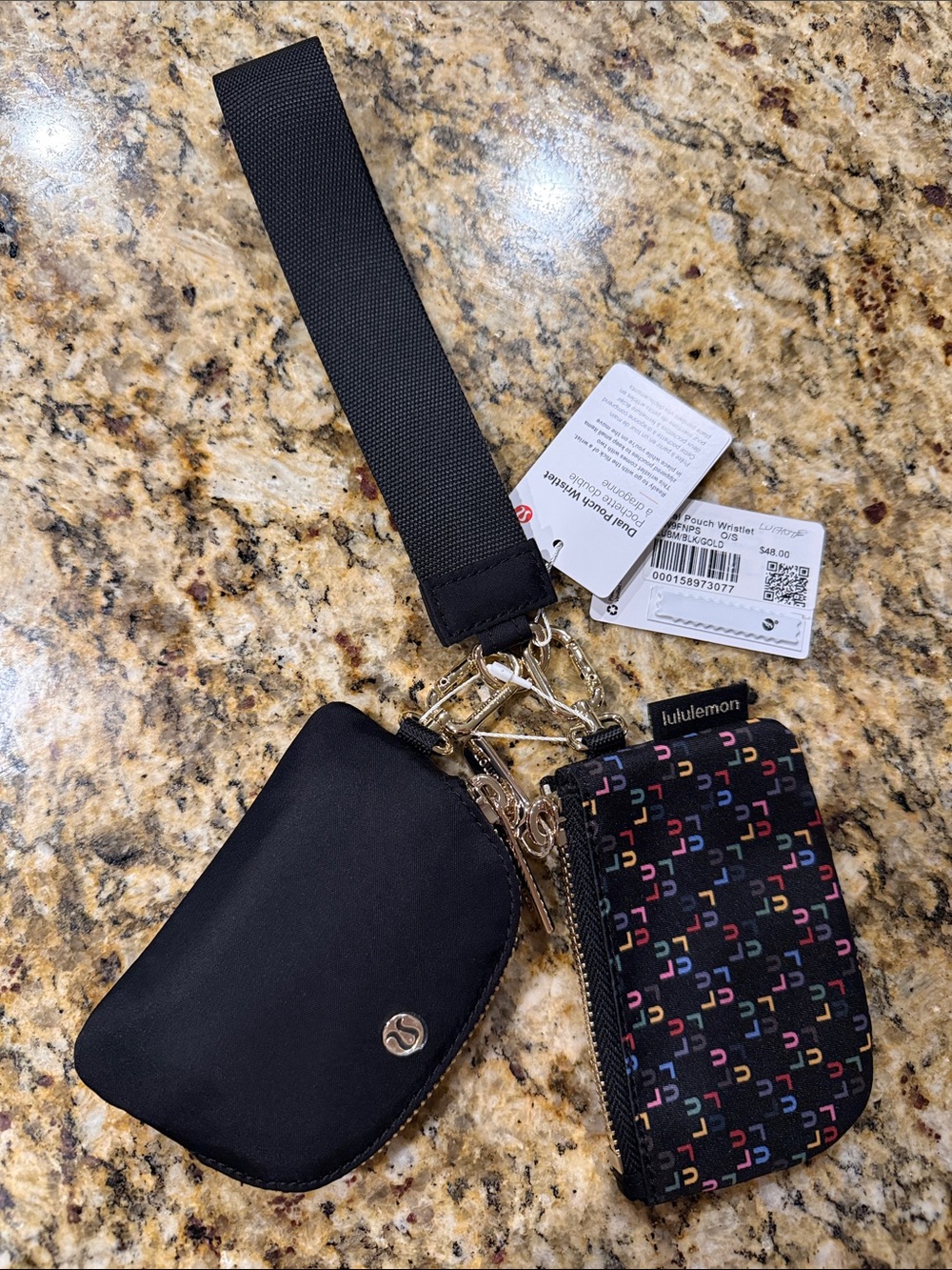 Lululemon Dual Pouch Wristlet Black Multicolor Logo NWT ✨ - Picture 2 of 4